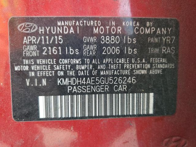 KMHDH4AE5GU526246 - 2016 HYUNDAI ELANTRA SE RED photo 13