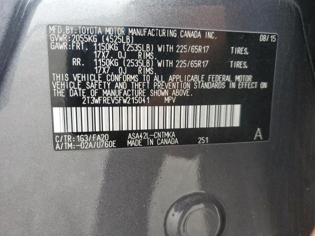 2T3WFREV5FW215041 - 2015 TOYOTA RAV4 XLE CHARCOAL photo 13