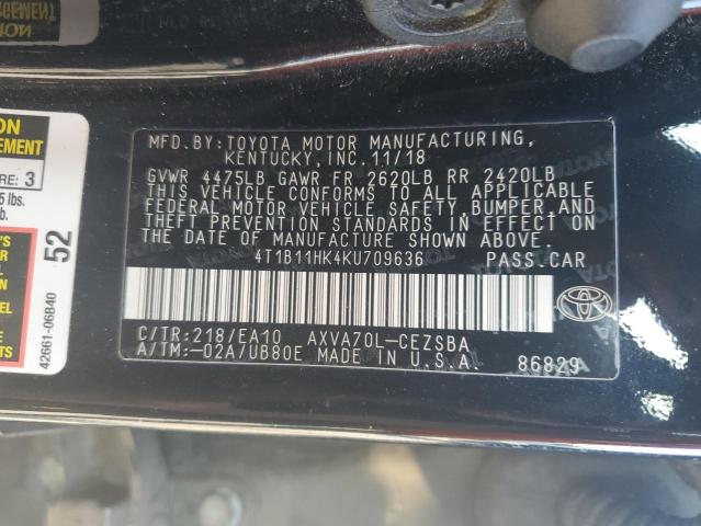 4T1B11HK4KU709636 - 2019 TOYOTA CAMRY L Grafit foto 12