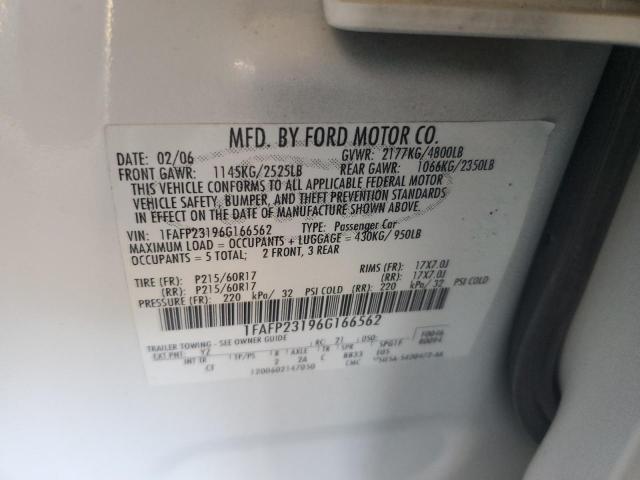 1FAFP23196G166562 - 2006 FORD FIVE HUNDR SE WHITE photo 12