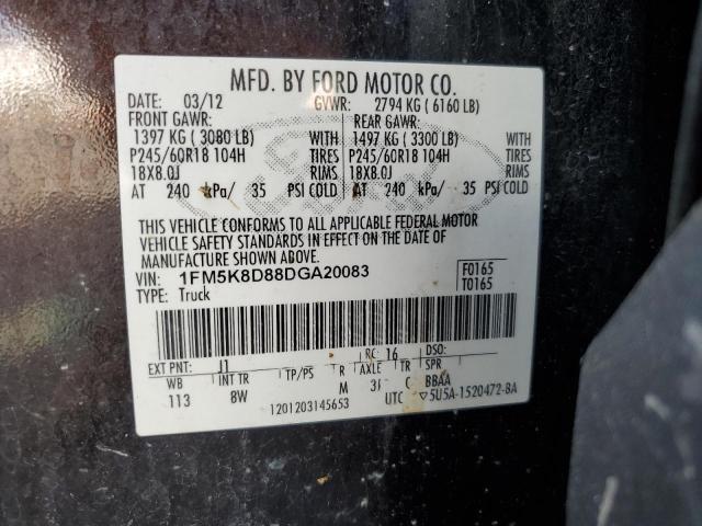 1FM5K8D88DGA20083 - 2013 FORD EXPLORER XLT Czarny zdjęcie 14