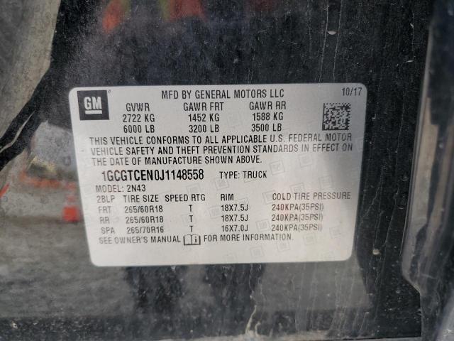 1GCGTCEN0J1148558 - 2018 CHEVROLET COLORADO LT BLACK photo 12