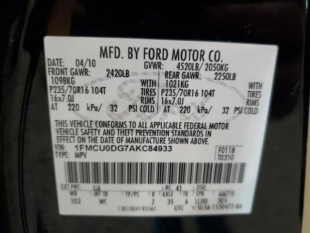 1FMCU0DG7AKC84933 - 2010 FORD ESCAPE XLT BLACK photo 12