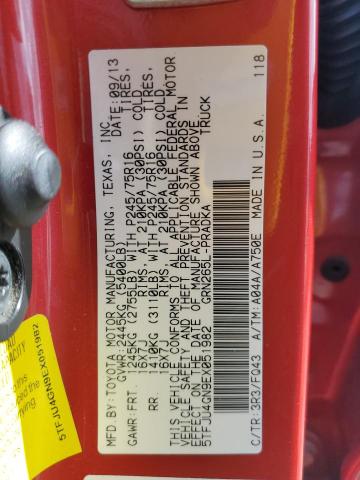 5TFJU4GN9EX051982 - 2014 TOYOTA TACOMA DOUBLE CAB PRERUNNER RED photo 12