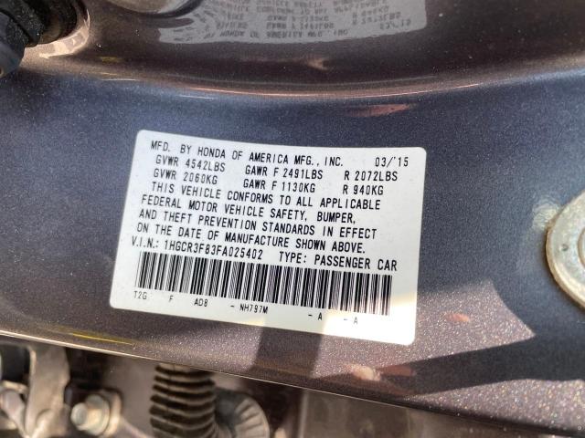 1HGCR3F83FA025402 - 2015 HONDA ACCORD EXL GRAY photo 10