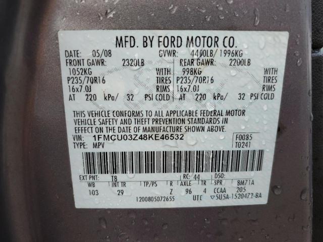 1FMCU03Z48KE46532 - 2008 FORD ESCAPE XLT GRAY photo 14