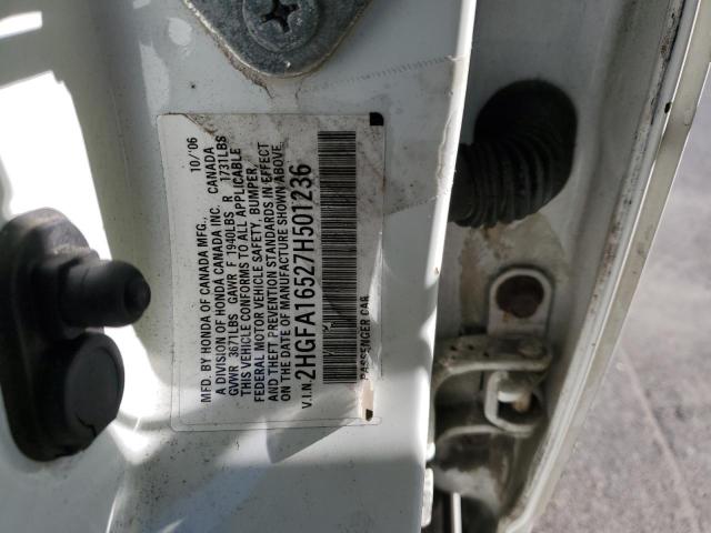 2HGFA16527H501236 - 2007 HONDA CIVIC LX WHITE photo 12