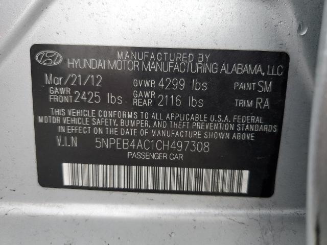 5NPEB4AC1CH497308 - 2012 HYUNDAI SONATA GLS SILVER photo 13