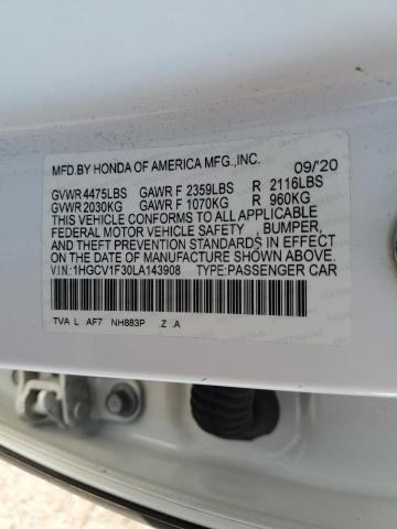 1HGCV1F30LA143908 - 2020 HONDA ACCORD SPORT Ağ foto 12