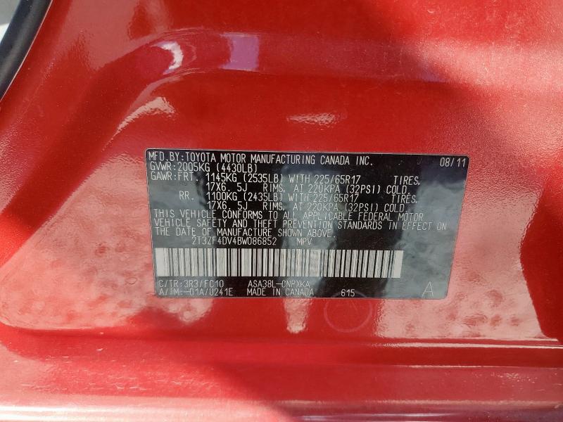 2T3ZF4DV4BW086852 - 2011 TOYOTA RAV4 RED photo 13