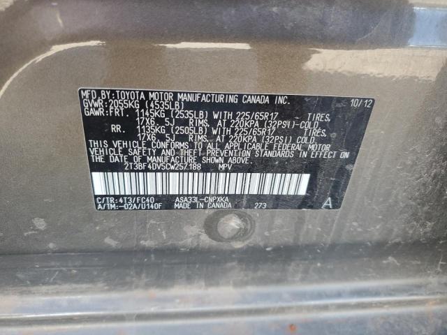 2T3BF4DV5CW257188 - 2012 TOYOTA RAV4 GRAY photo 13