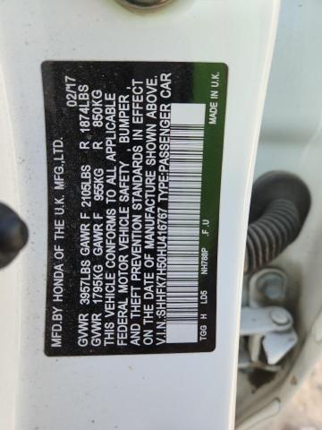 SHHFK7H50HU416767 - 2017 HONDA CIVIC EX WHITE photo 12