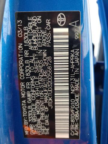 JTDKTUD32DD568728 - 2013 TOYOTA YARIS BLUE photo 12