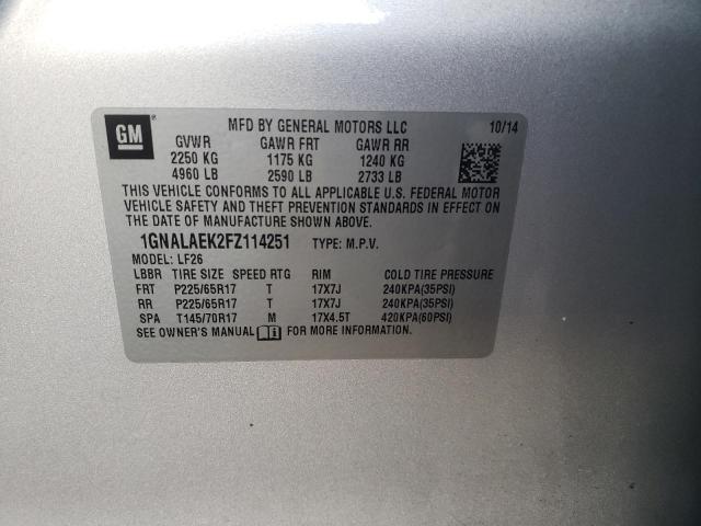 1GNALAEK2FZ114251 - 2015 CHEVROLET EQUINOX LS SILVER photo 12