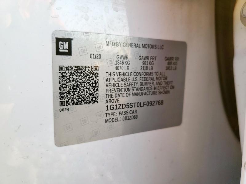 1G1ZD5ST0LF092768 - 2020 CHEVROLET MALIBU LT WHITE photo 12