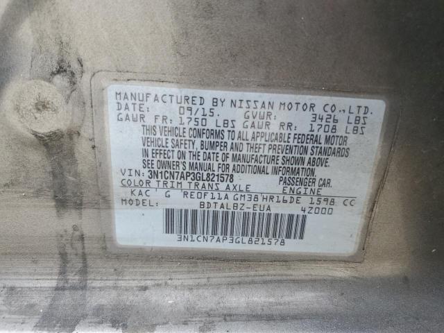 3N1CN7AP3GL821578 - 2016 NISSAN VERSA S Brun photo 13