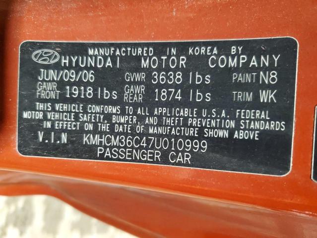 KMHCM36C47U010999 - 2007 HYUNDAI ACCENT GS ORANGE photo 12