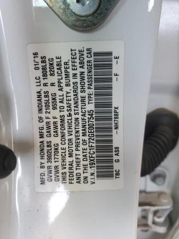 19XFC1F72GE007545 - 2016 HONDA CIVIC EXL თეთრი ფოტო 12