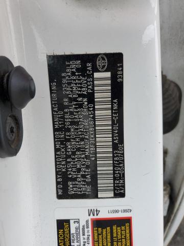 4T1BF3EKXBU674540 - 2011 TOYOTA CAMRY BASE WHITE photo 12
