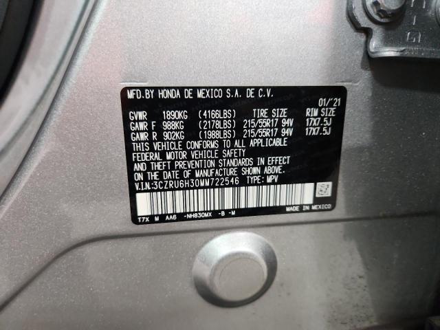 3CZRU6H30MM722546 - 2021 HONDA HR-V LX SILVER photo 13