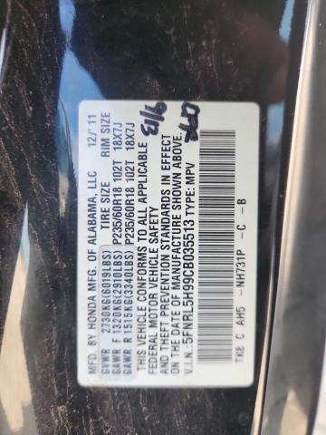 5FNRL5H99CB035513 - 2012 HONDA ODYSSEY TOURING BLACK photo 13