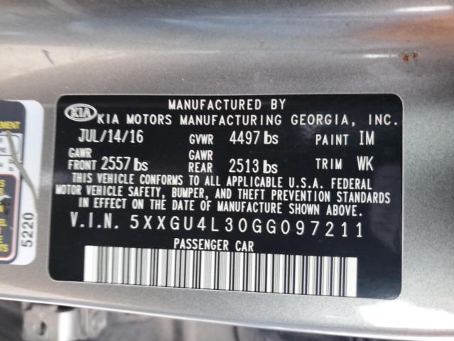 5XXGU4L30GG097211 - 2016 KIA OPTIMA EX GRAY photo 12