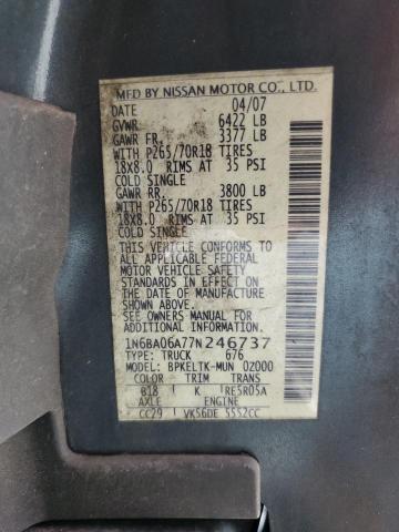 1N6BA06A77N246737 - 2007 NISSAN TITAN XE WHITE photo 13