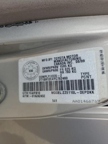 2T1BR12E4YC782480 - 2000 TOYOTA COROLLA VE GRAY photo 12