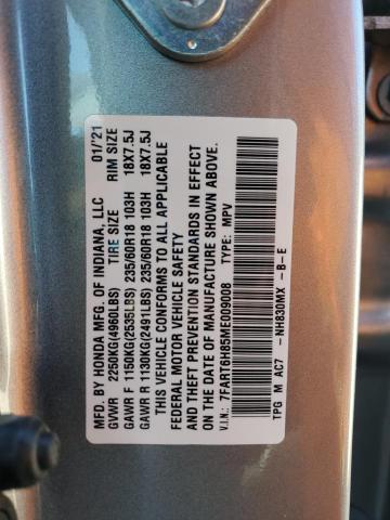 7FART6H85ME009008 - 2021 HONDA CR-V EXL Plata foto 14