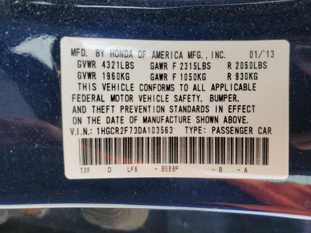 1HGCR2F73DA103563 - 2013 HONDA ACCORD EX BLUE photo 13