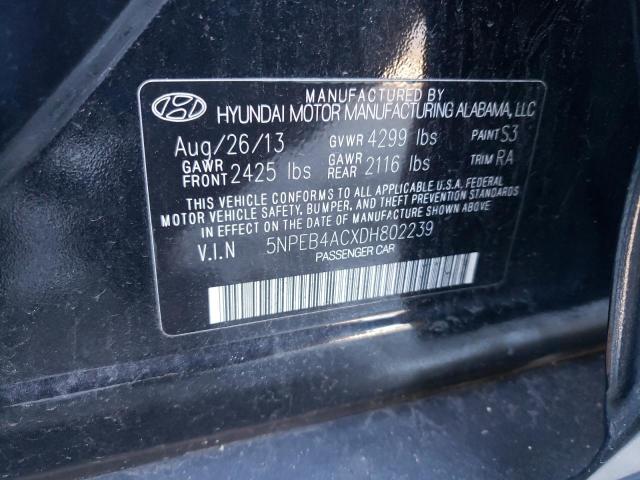 5NPEB4ACXDH802239 - 2013 HYUNDAI SONATA GLS BLACK photo 13