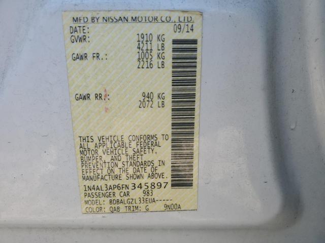 1N4AL3AP6FN345897 - 2015 NISSAN ALTIMA 2.5 Ақ фото 12