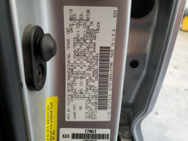 5TFJU4GN0CX027227 - 2012 TOYOTA TACOMA DOUBLE CAB PRERUNNER SILVER photo 13