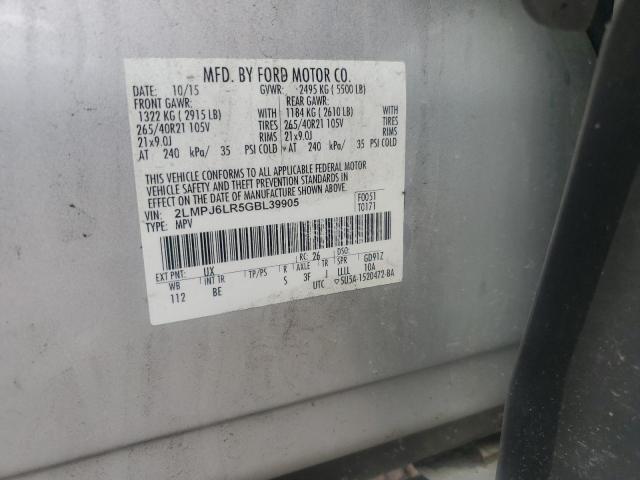 2LMPJ6LR5GBL39905 - 2016 LINCOLN MKX RESERVE Сріблястий фото 12