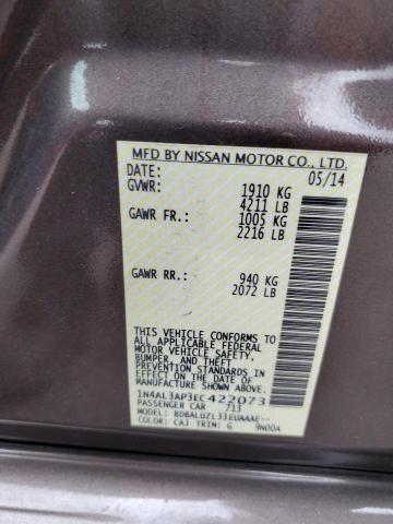 1N4AL3AP3EC422073 - 2014 NISSAN ALTIMA 2.5 თაფლისფერი ფოტო 12