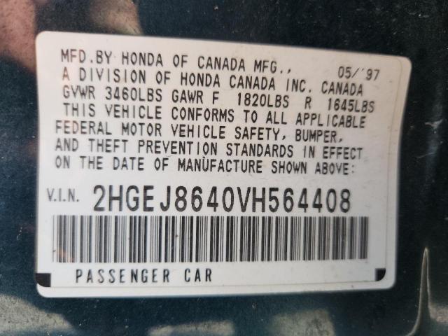 2HGEJ8640VH564408 - 1997 HONDA CIVIC EX GREEN photo 13