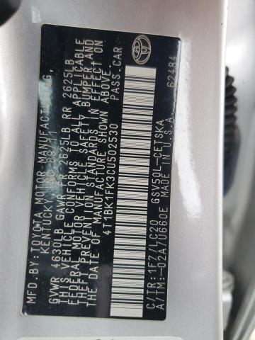 4T1BK1FK3CU502530 - 2012 TOYOTA CAMRY SE Серебристый фото 13