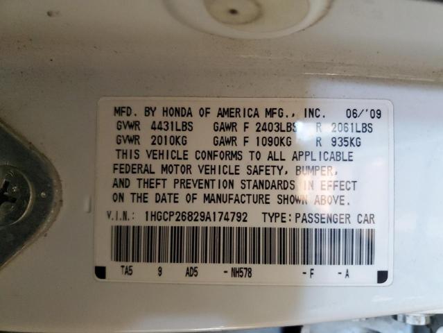 1HGCP26829A174792 - 2009 HONDA ACCORD EXL WHITE photo 12