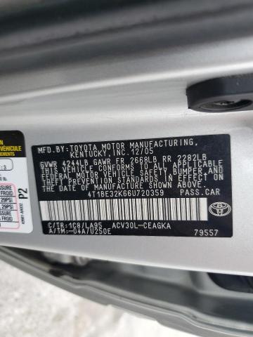 4T1BE32K66U720359 - 2006 TOYOTA CAMRY LE SILVER photo 12