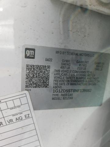 1G1ZD5ST8NF139662 - 2022 CHEVROLET MALIBU LT Ağ foto 12