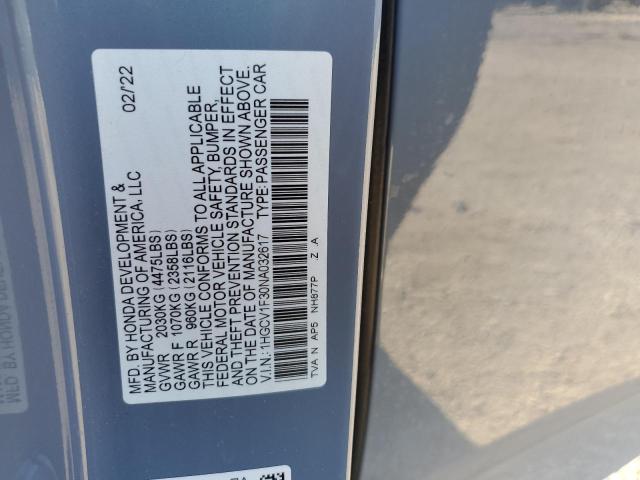 1HGCV1F30NA032617 - 2022 HONDA ACCORD SPORT 灰色 照片 12