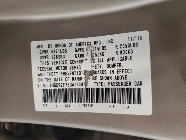 1HGCR2F76GA083975 - 2016 HONDA ACCORD EX Qızıl foto 12