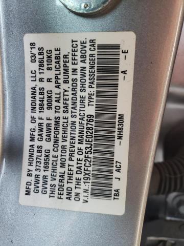 19XFC2F53JE028769 - 2018 HONDA CIVIC LX SILVER photo 12