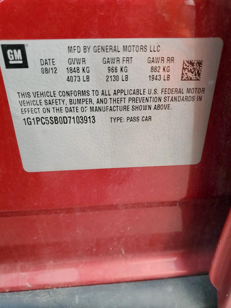 1G1PC5SB0D7103913 - 2013 CHEVROLET CRUZE LT 勃艮第红 照片 12