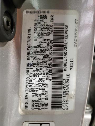 4T1BE32K32U574089 - 2002 TOYOTA CAMRY LE SILVER photo 12