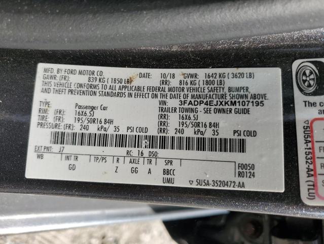 3FADP4EJXKM107195 - 2019 FORD FIESTA SE Графитовый фото 12