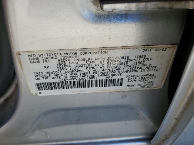 JTEHH20V926049891 - 2002 TOYOTA RAV4 SILVER photo 13