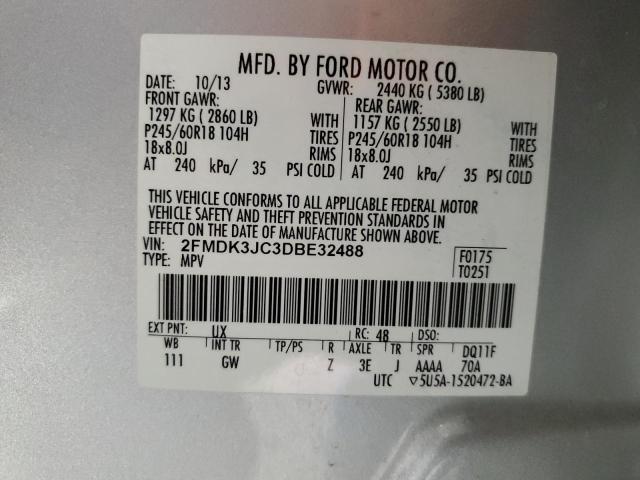 2FMDK3JC3DBE32488 - 2013 FORD EDGE SEL ვერცხლისფერი ფოტო 13