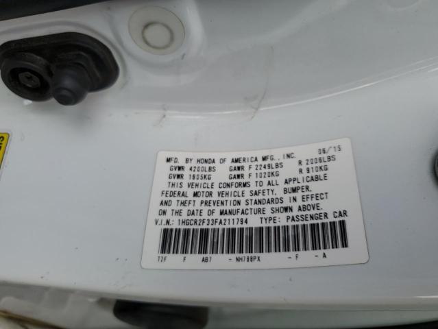 1HGCR2F33FA211794 - 2015 HONDA ACCORD LX WHITE photo 12