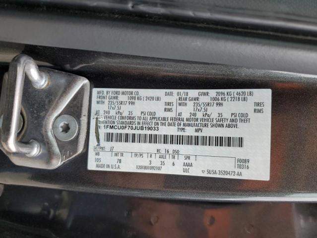 1FMCU0F70JUB19033 - 2018 FORD ESCAPE S أسود صورة 12